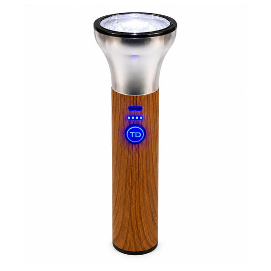 Lámpara LED recargable con acabado tipo madera y 3 modos, USB-C