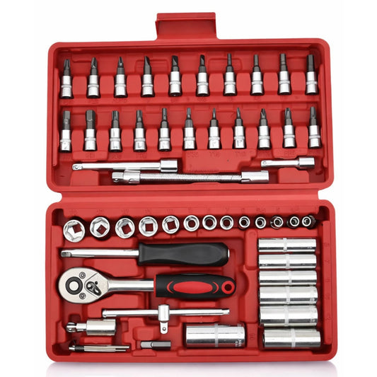 Kit de 53 piezas con dados, puntas, matraca y extensiones en estuche