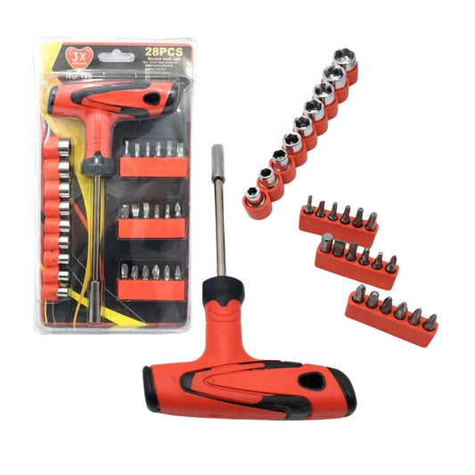 Set de desarmador tipo T de 28 piezas con dados y puntas PH, PZ, Torx y Allen