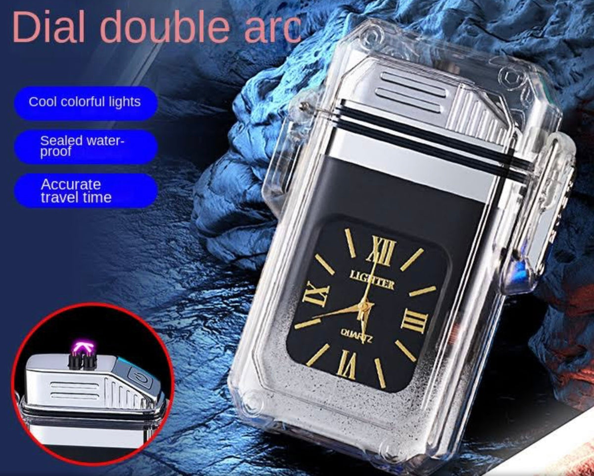Encendedor de plasma de doble arco con reloj, resistente al agua, DHJ-12-3 - foto 2