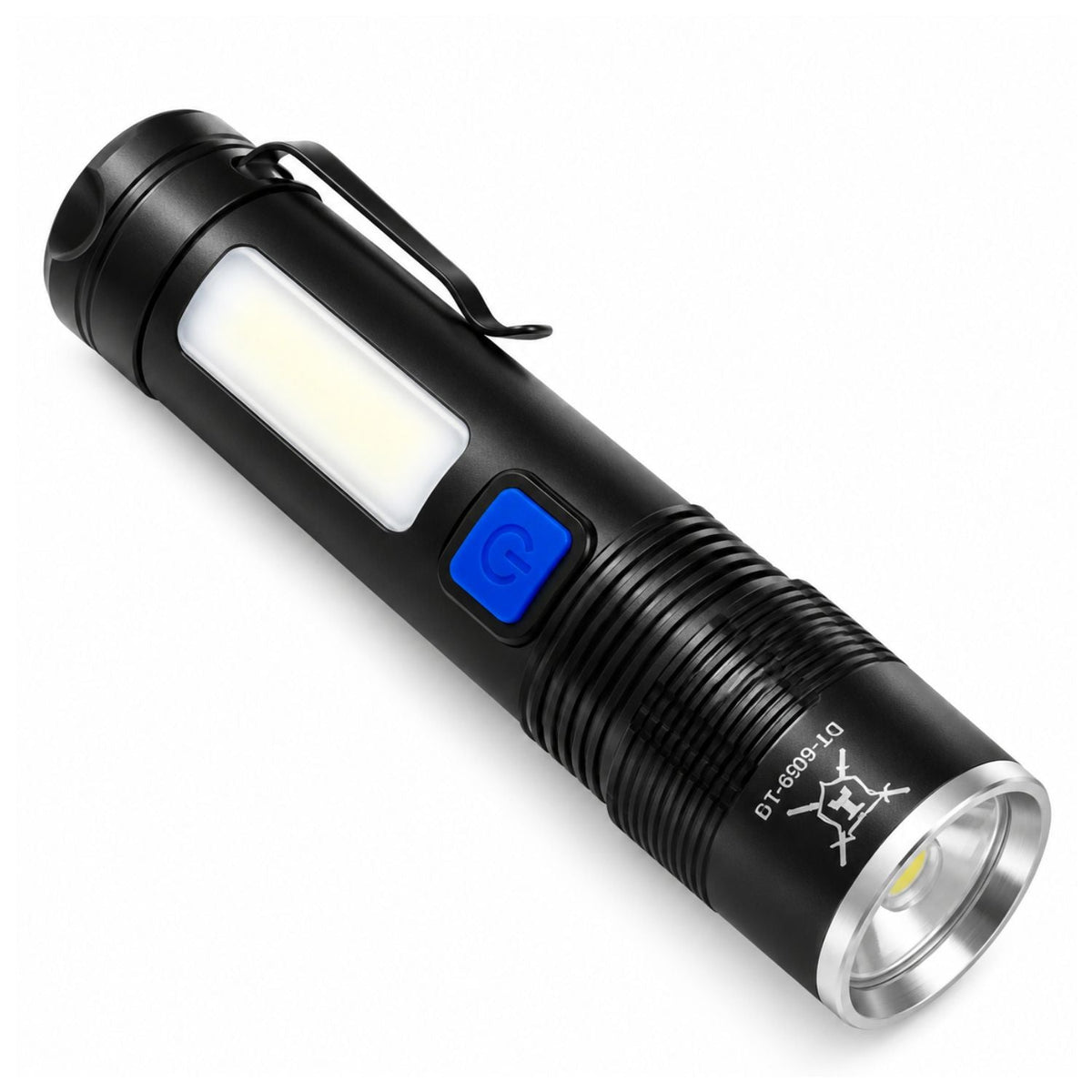 Lámpara LED recargable con luz frontal y lateral, clip y 3 modos
