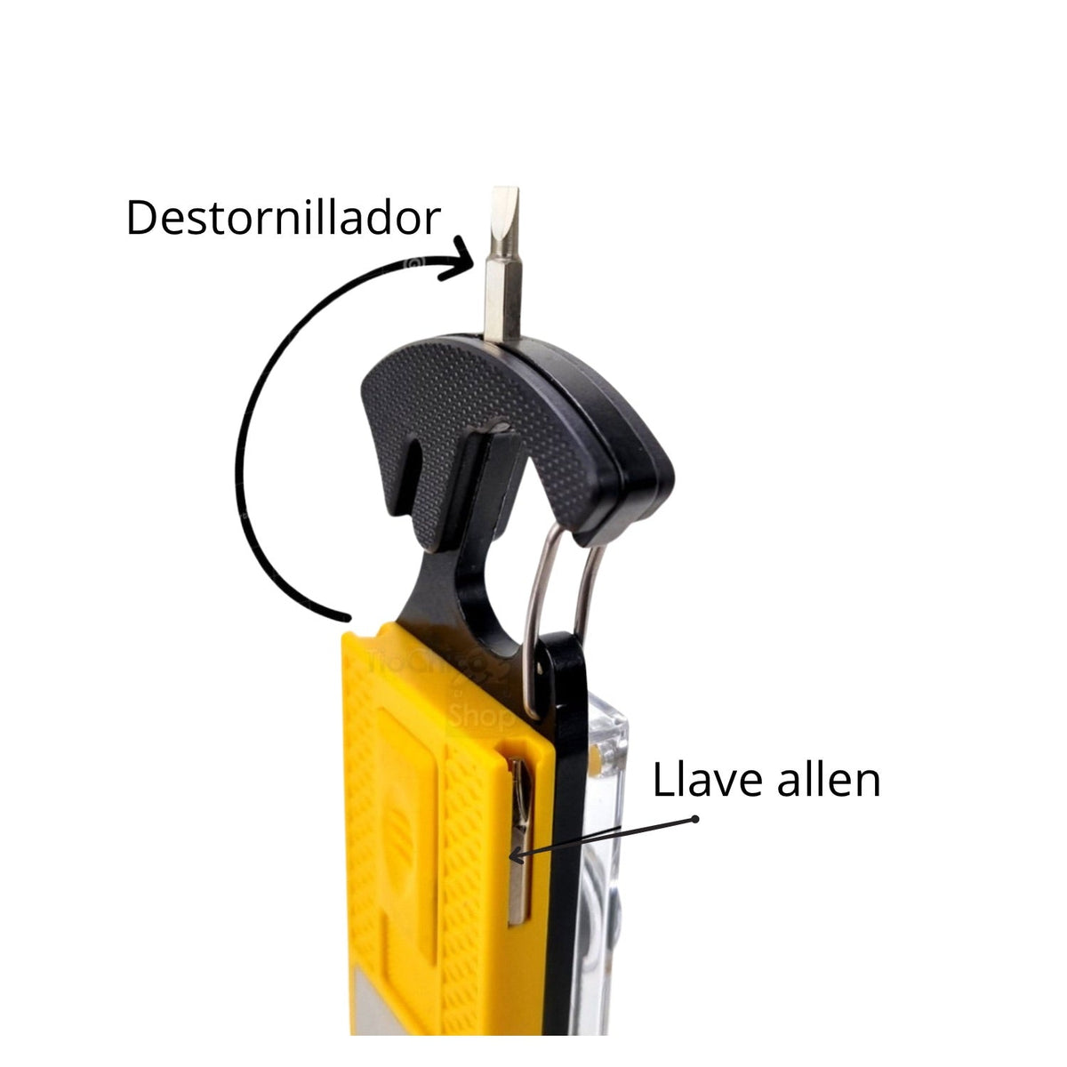 Llavero multiusos 7 en 1 con linterna, encendedor, clip y corta soga DT587 - foto 4