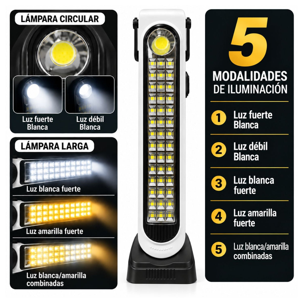 Lámpara LED solar portátil de 41 cm con manija giratoria y USB-C, 5 modos - foto 3