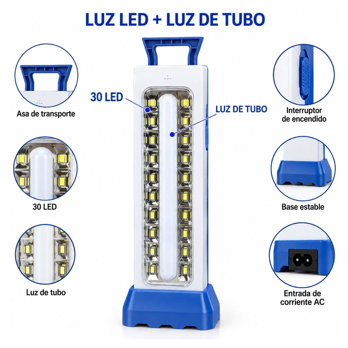 Lámpara de emergencia recargable con luz de tubo y 30 LED SMD, 3 modos - foto 3