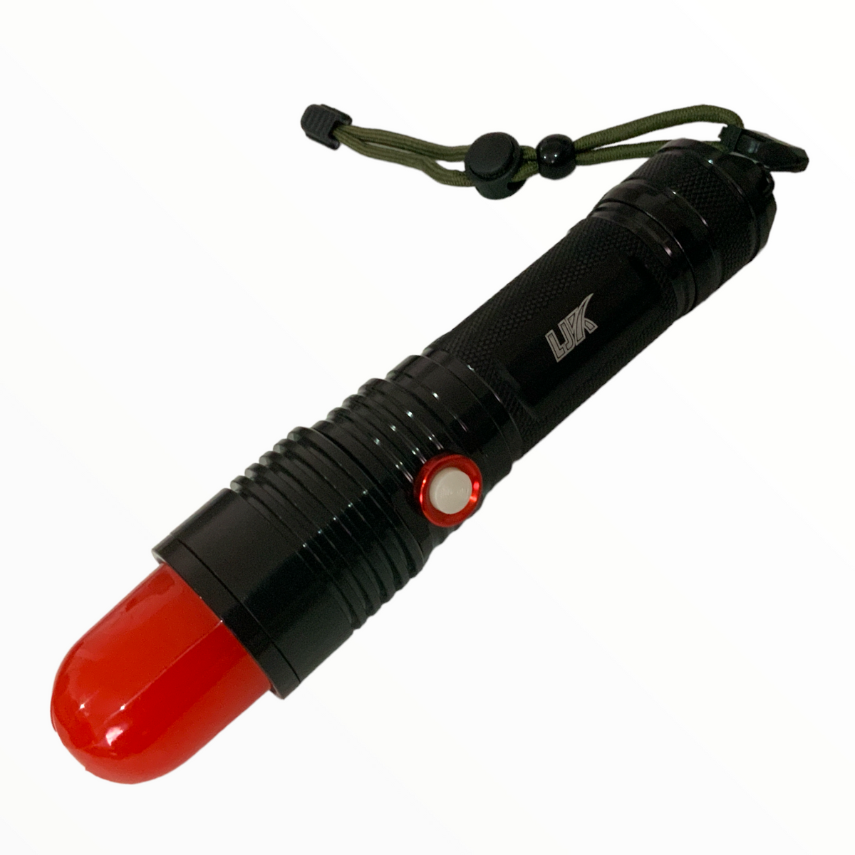 Linterna LED P50 de 5000 lúmenes con cono rojo y rompe vidrios DT322P