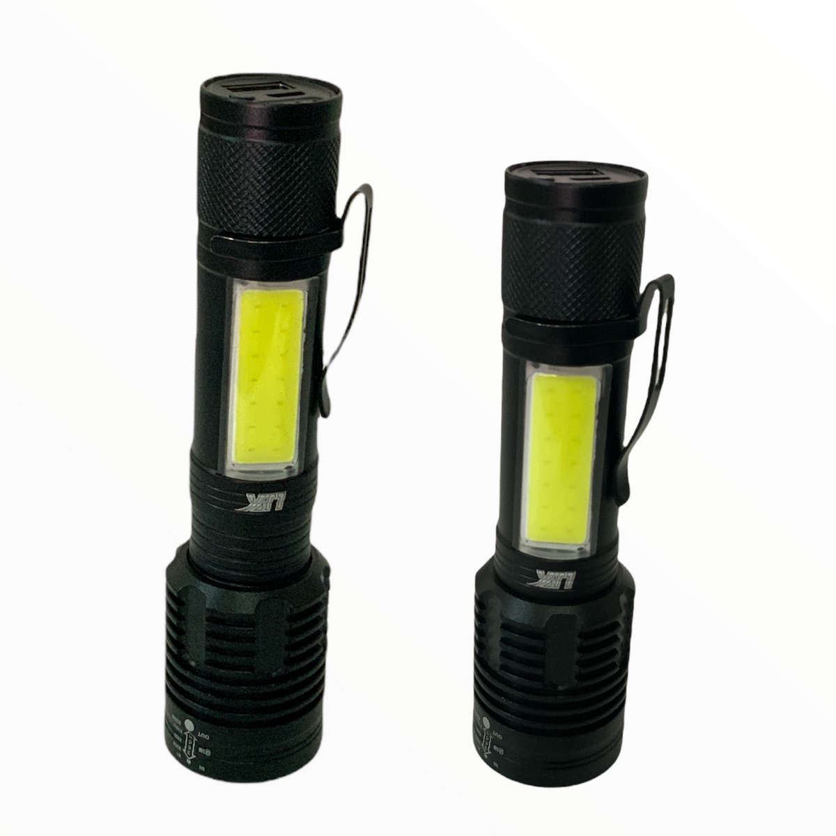 Lámpara de mano con luz lateral COB, clip y control de carga USB DT464