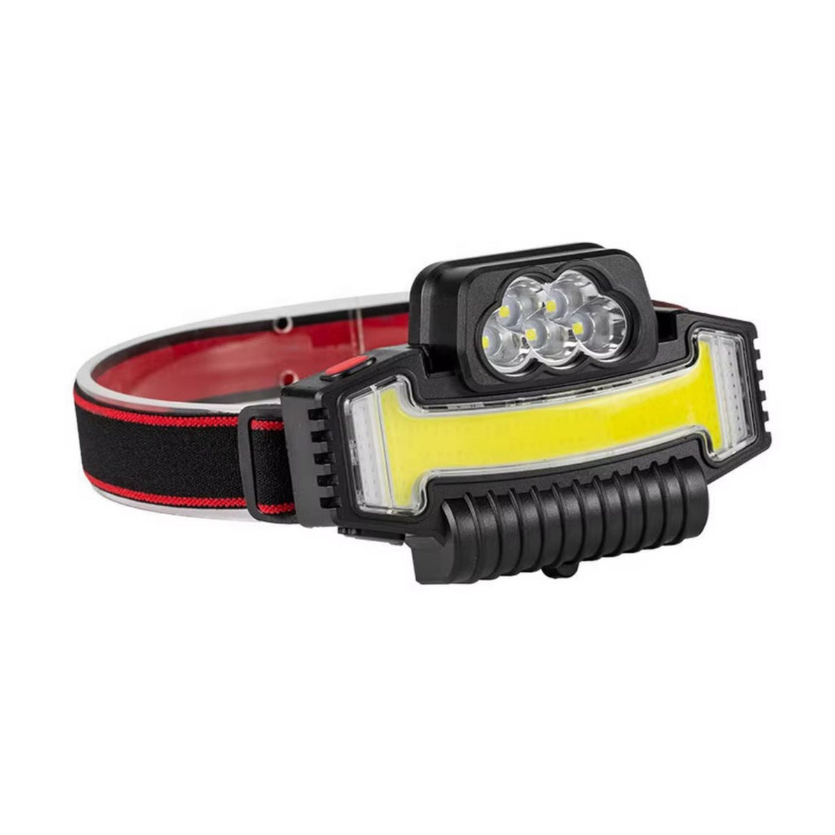 Lámpara frontal LED recargable con COB, luz roja y azul y cabezal 90° (DT495)