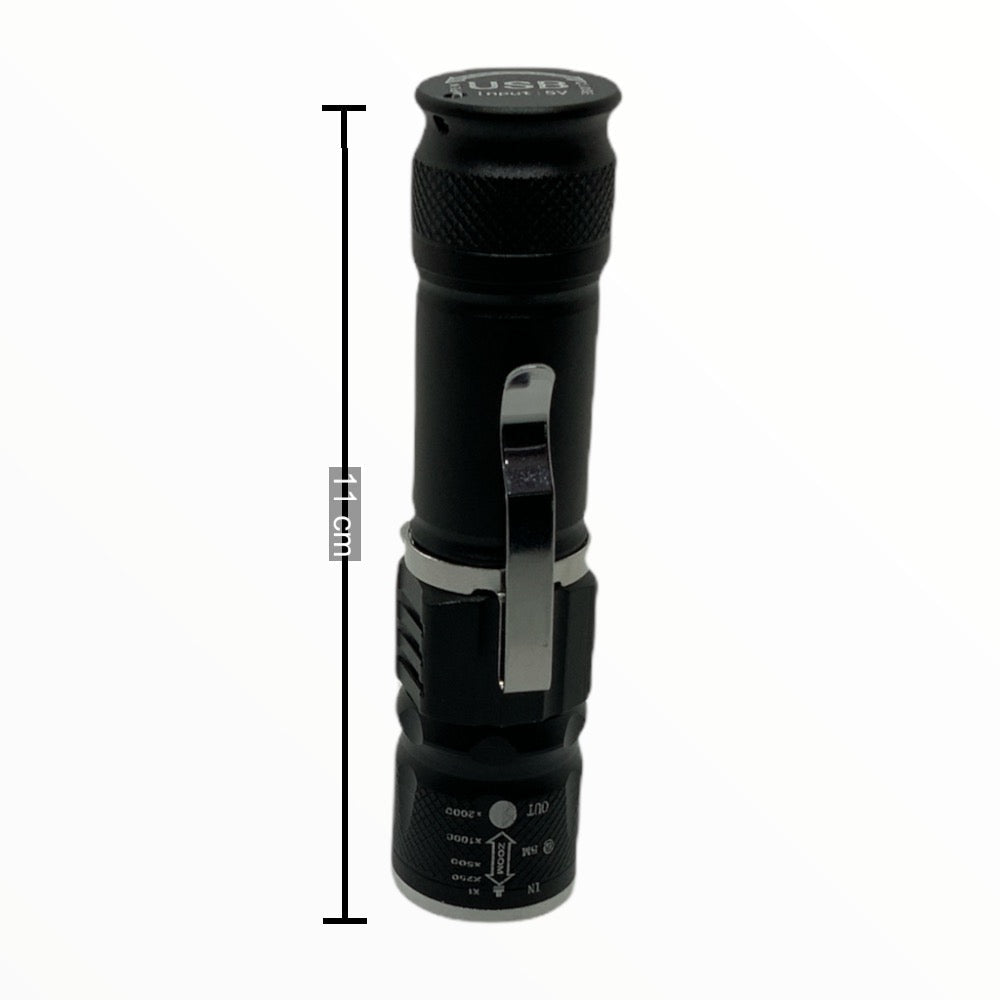 Mini lámpara táctica recargable por USB, 1200 lúmenes, con clip y zoom DT4A - foto 3