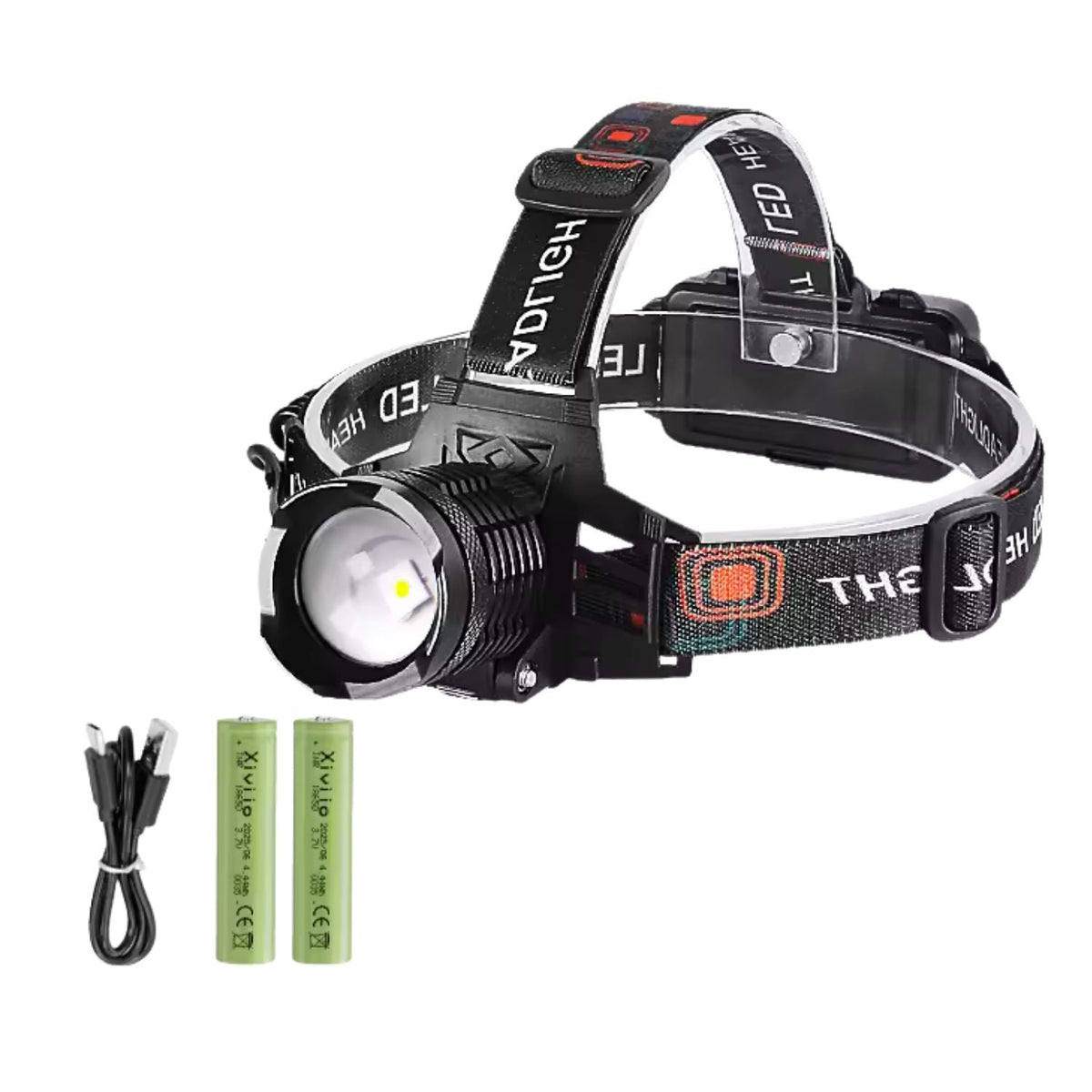 Lámpara minera LED con zoom, luz roja trasera y 2 baterías 18650 - foto 4