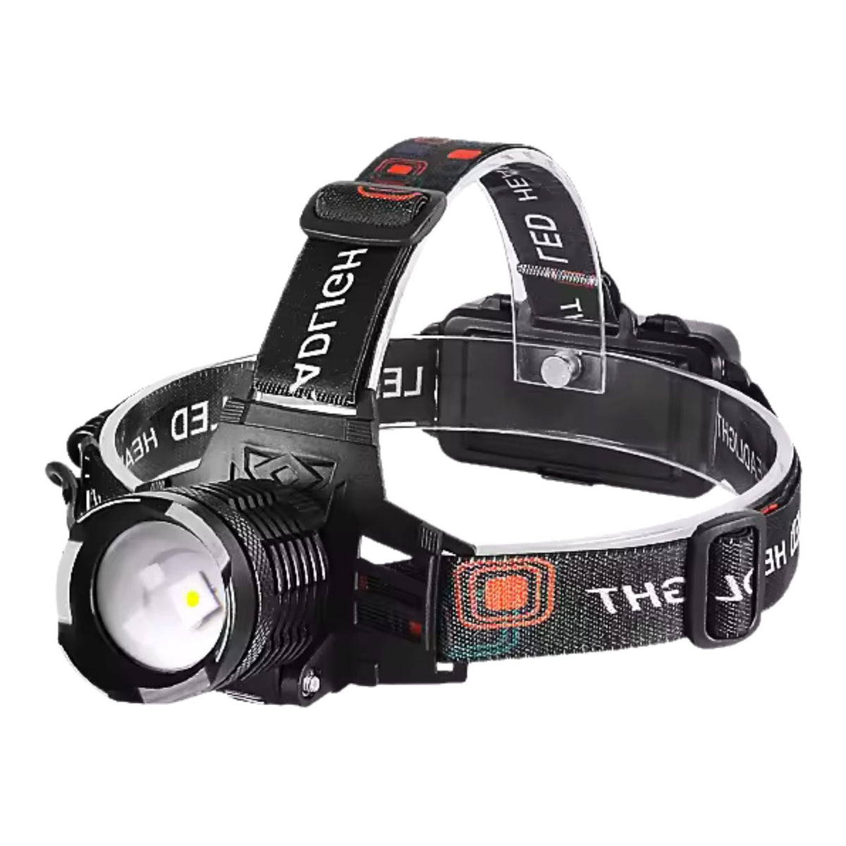Lámpara minera LED con zoom, luz roja trasera y 2 baterías 18650