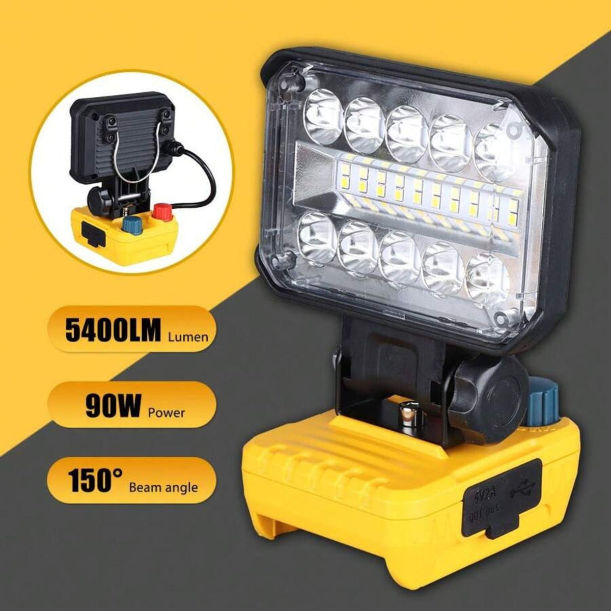Luz de trabajo LED inalámbrica de 18 V con luz fría y cálida y power bank DT625