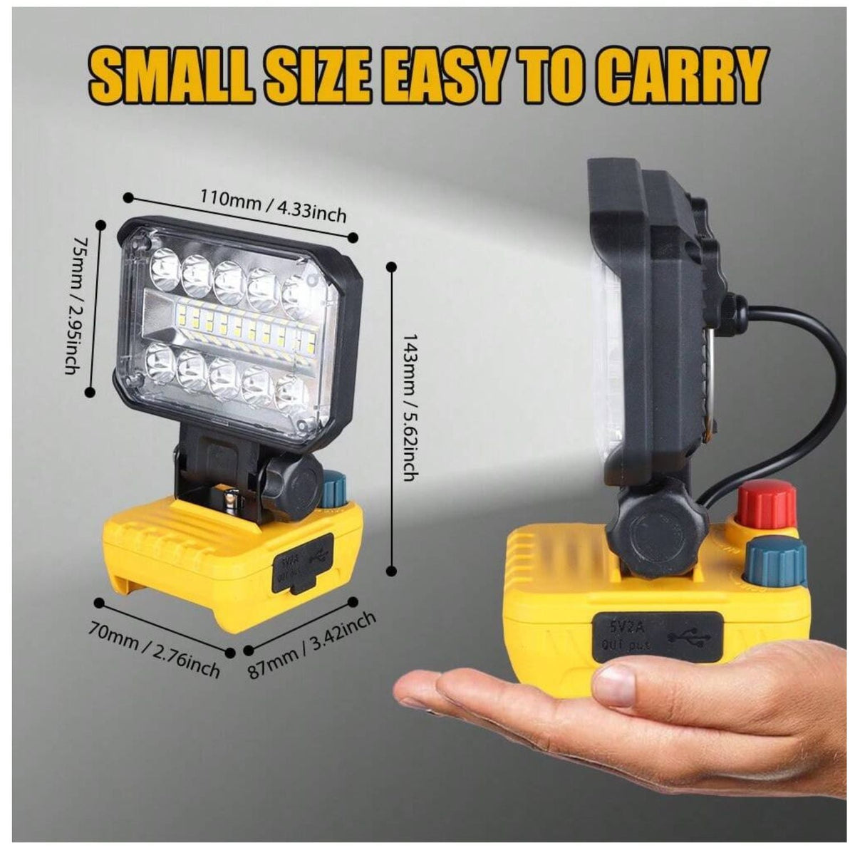 Luz de trabajo LED inalámbrica de 18 V con luz fría y cálida y power bank DT625 - foto 2