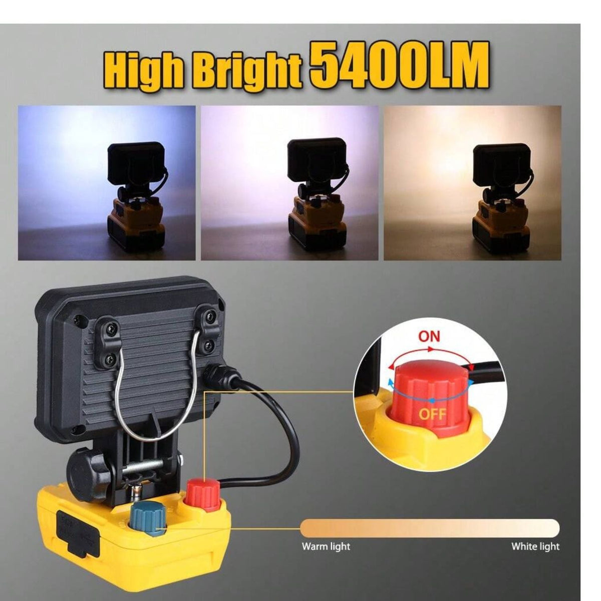 Luz de trabajo LED inalámbrica de 18 V con luz fría y cálida y power bank DT625 - foto 3