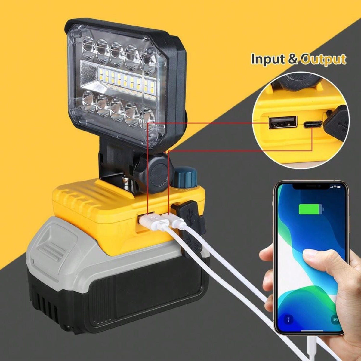 Luz de trabajo LED inalámbrica de 18 V con luz fría y cálida y power bank DT625 - foto 8