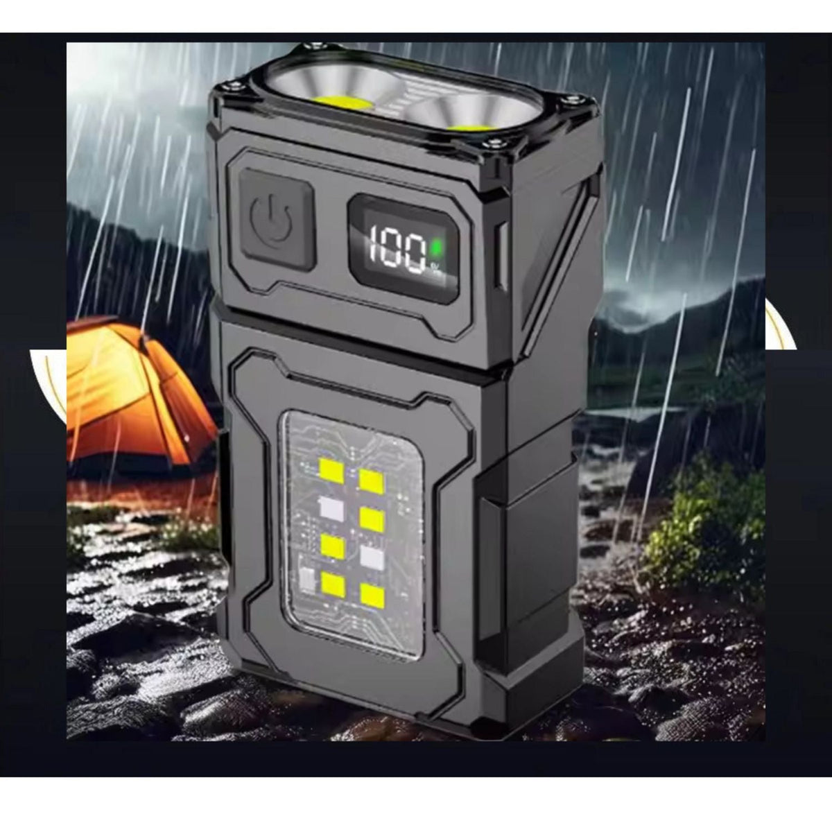 Linterna pequeña giratoria con luz tipo patrulla y función de power bank