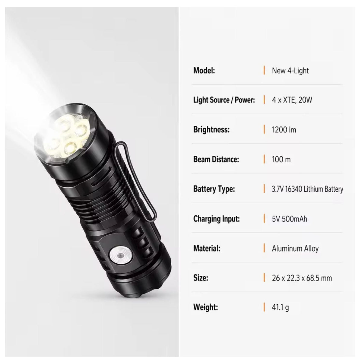 Linterna LED recargable con imán trasero, clip y 3 modos (DT632) - foto 2