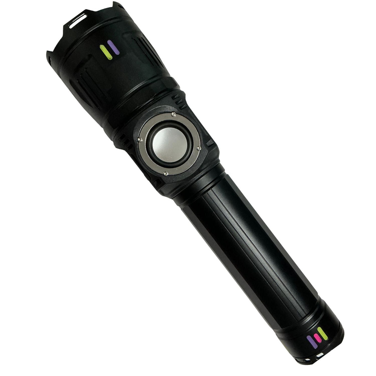 Linterna recargable con bocina Bluetooth, zoom y pantalla de batería