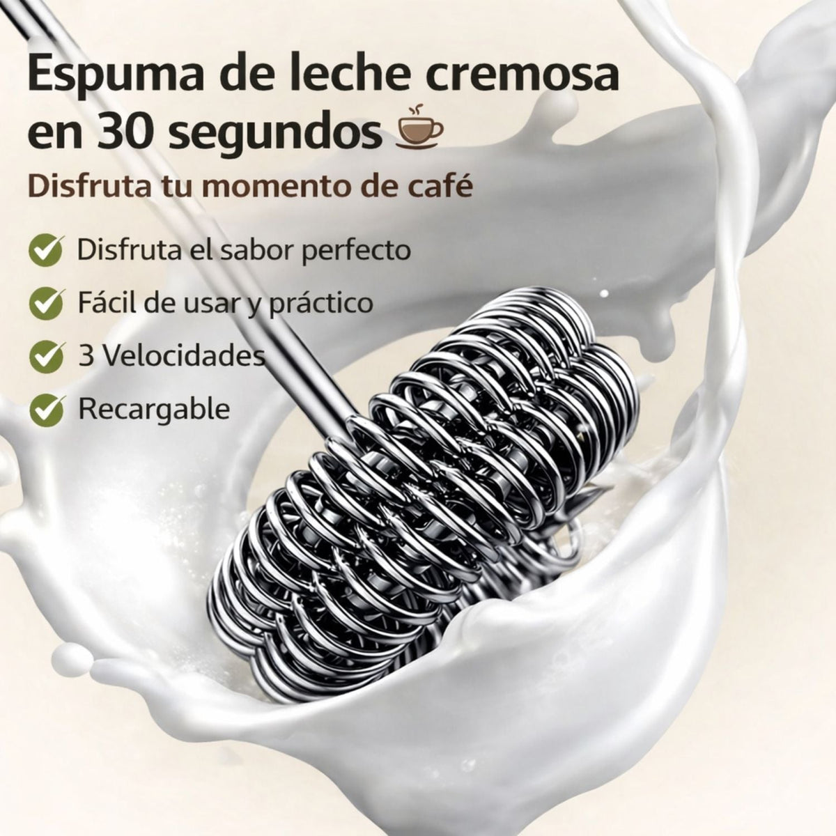 Espumador de leche eléctrico recargable con 3 velocidades - foto 2