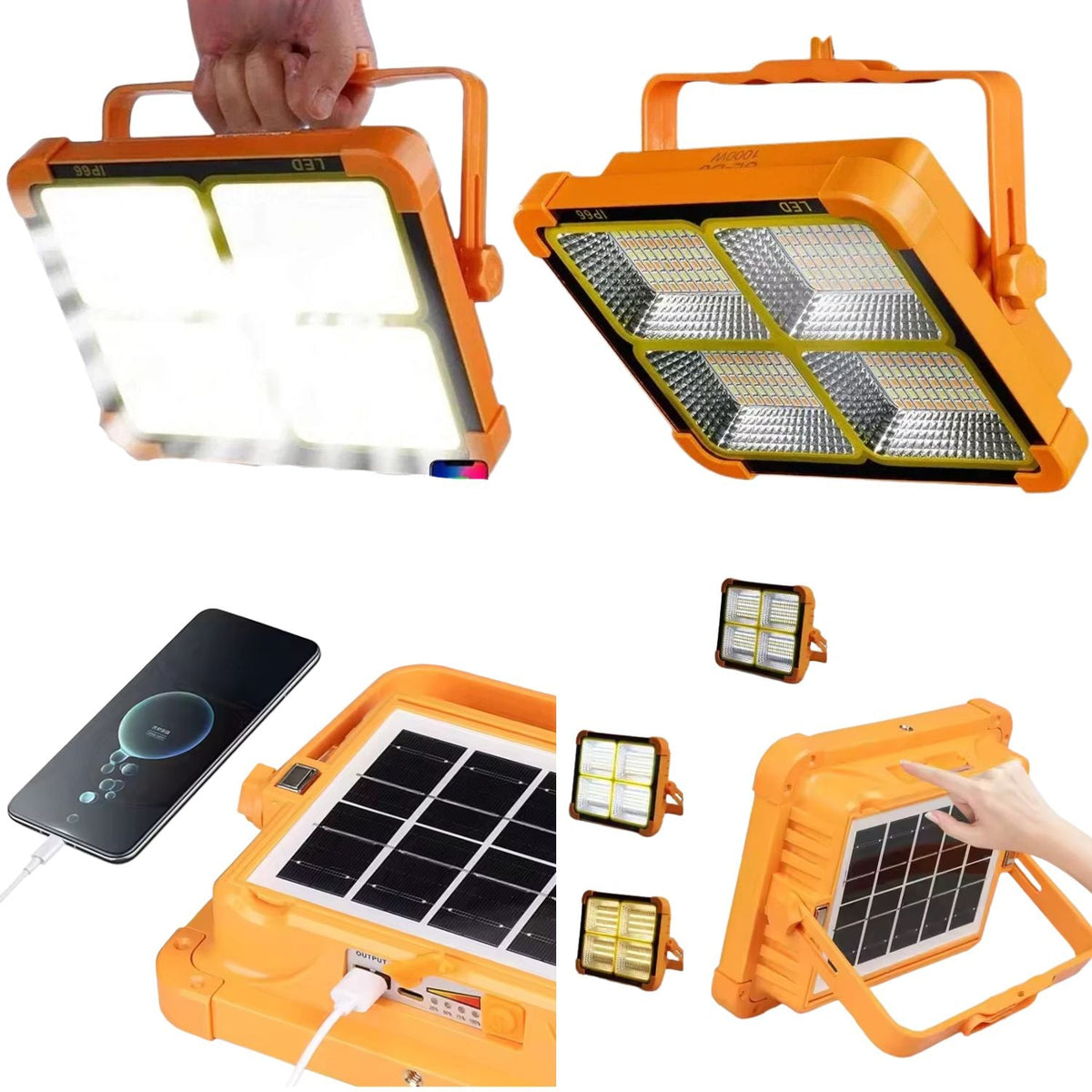 Reflector solar LED portátil de 4 paneles con power bank y luz de emergencia - foto 3