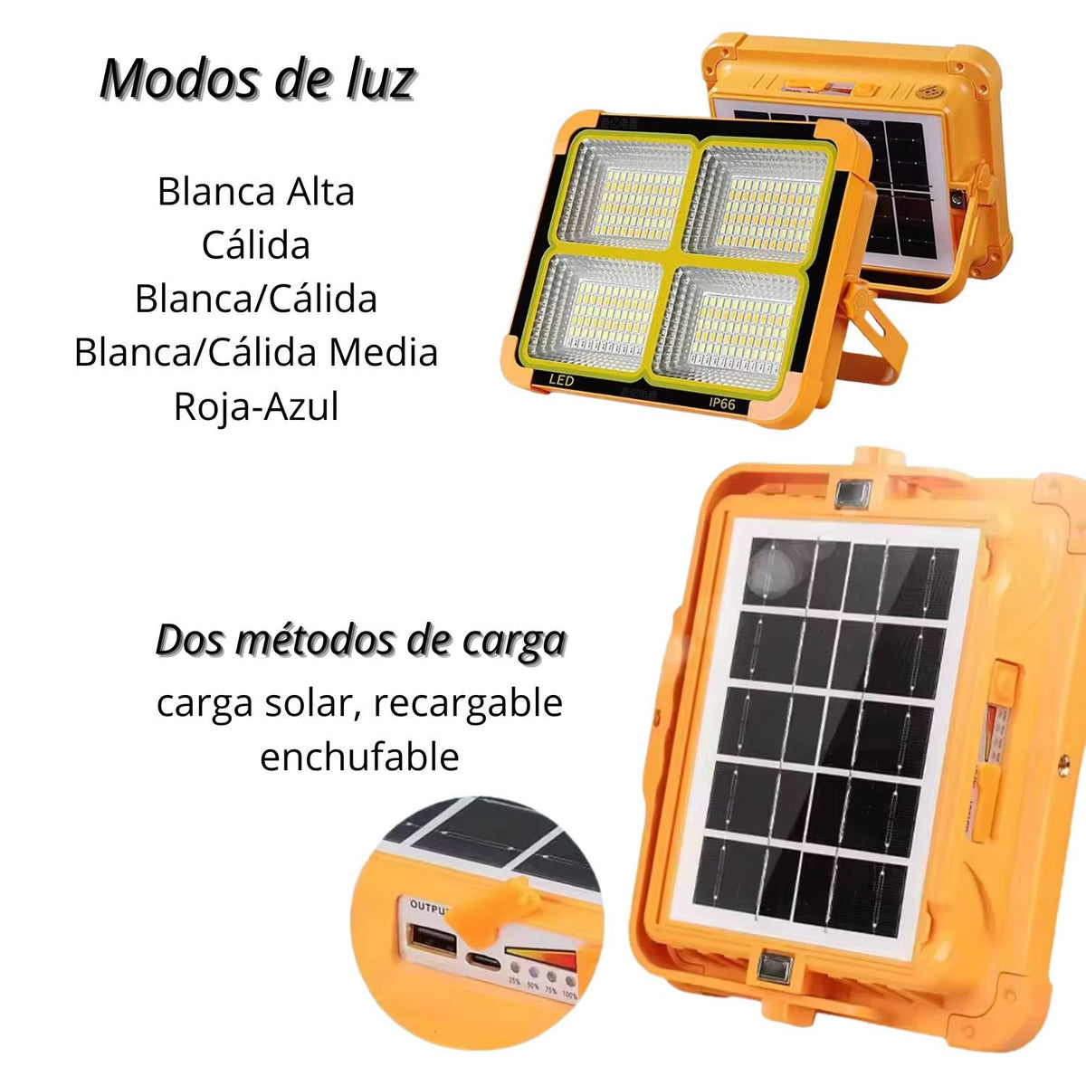 Reflector solar LED portátil de 4 paneles con power bank y luz de emergencia - foto 2