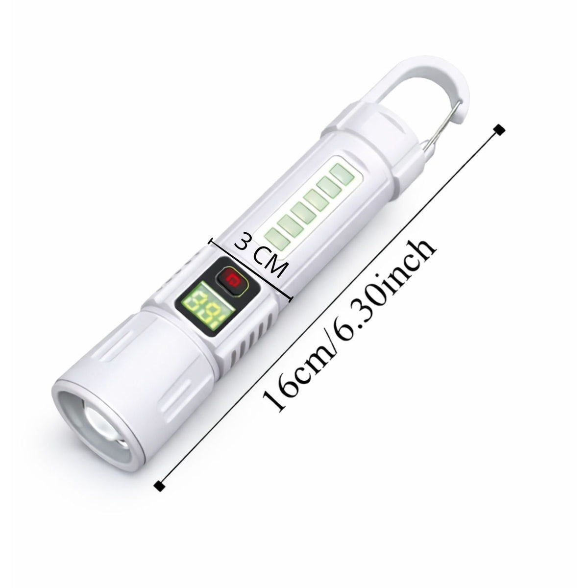 Linterna LED 2 en 1 con luz lateral, zoom, gancho y carga USB-C - foto 4