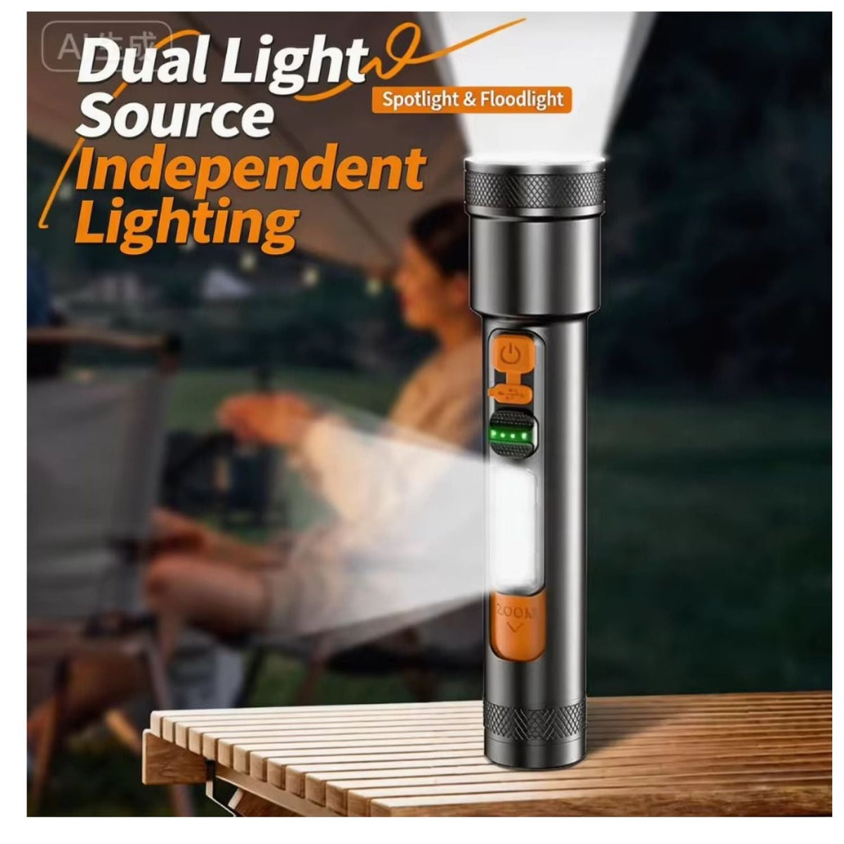 Linterna LED con zoom ajustable, COB lateral, IPX5 y USB-C (DT786) - foto 4