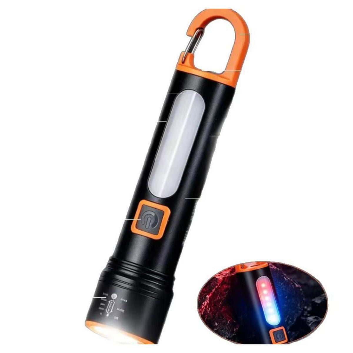Linterna de mano LED con COB lateral, mosquetón y luz patrulla (DT787) - foto 2