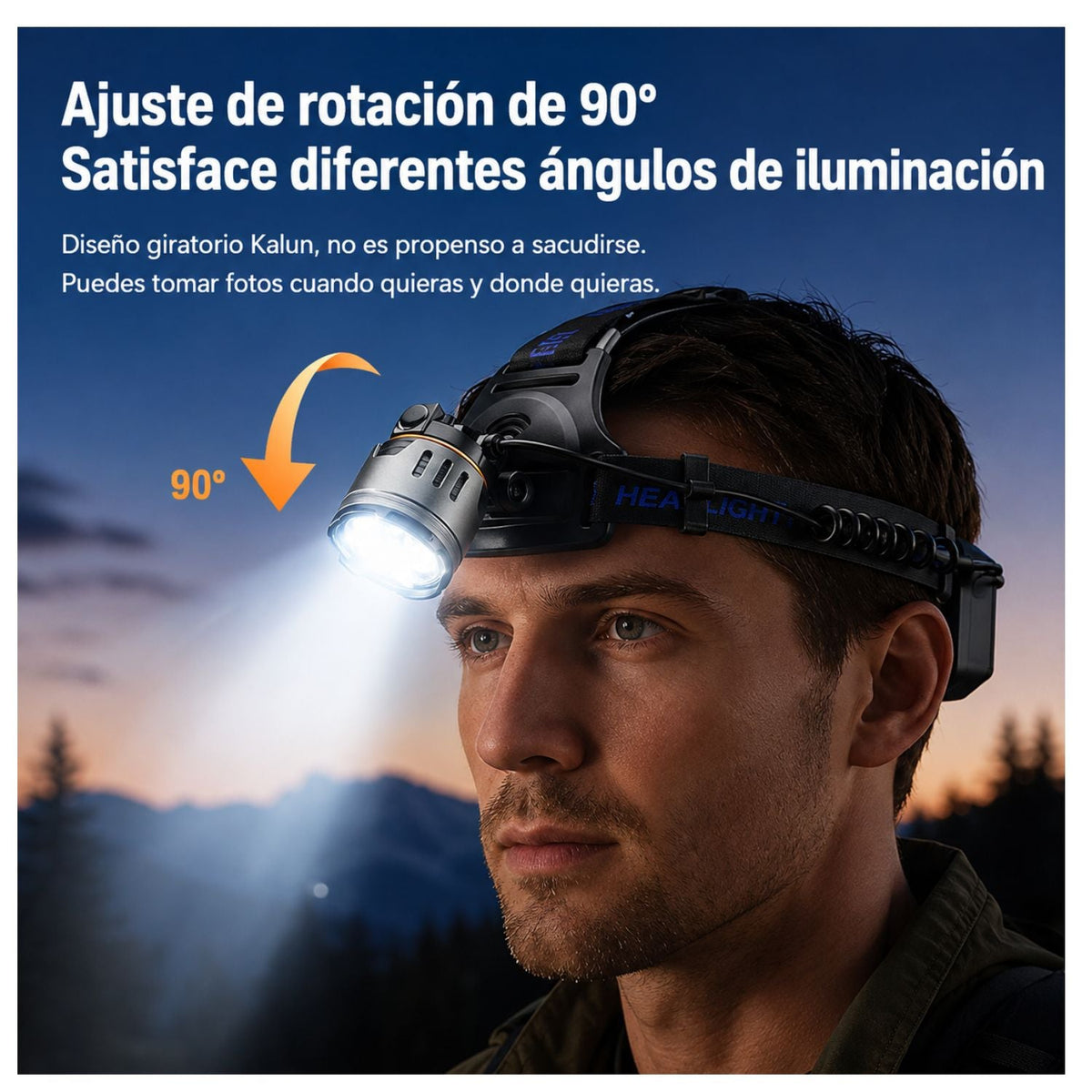 Lámpara frontal con zoom, cabezal 90° y luz trasera, baterías 18650 (DT788) - foto 6