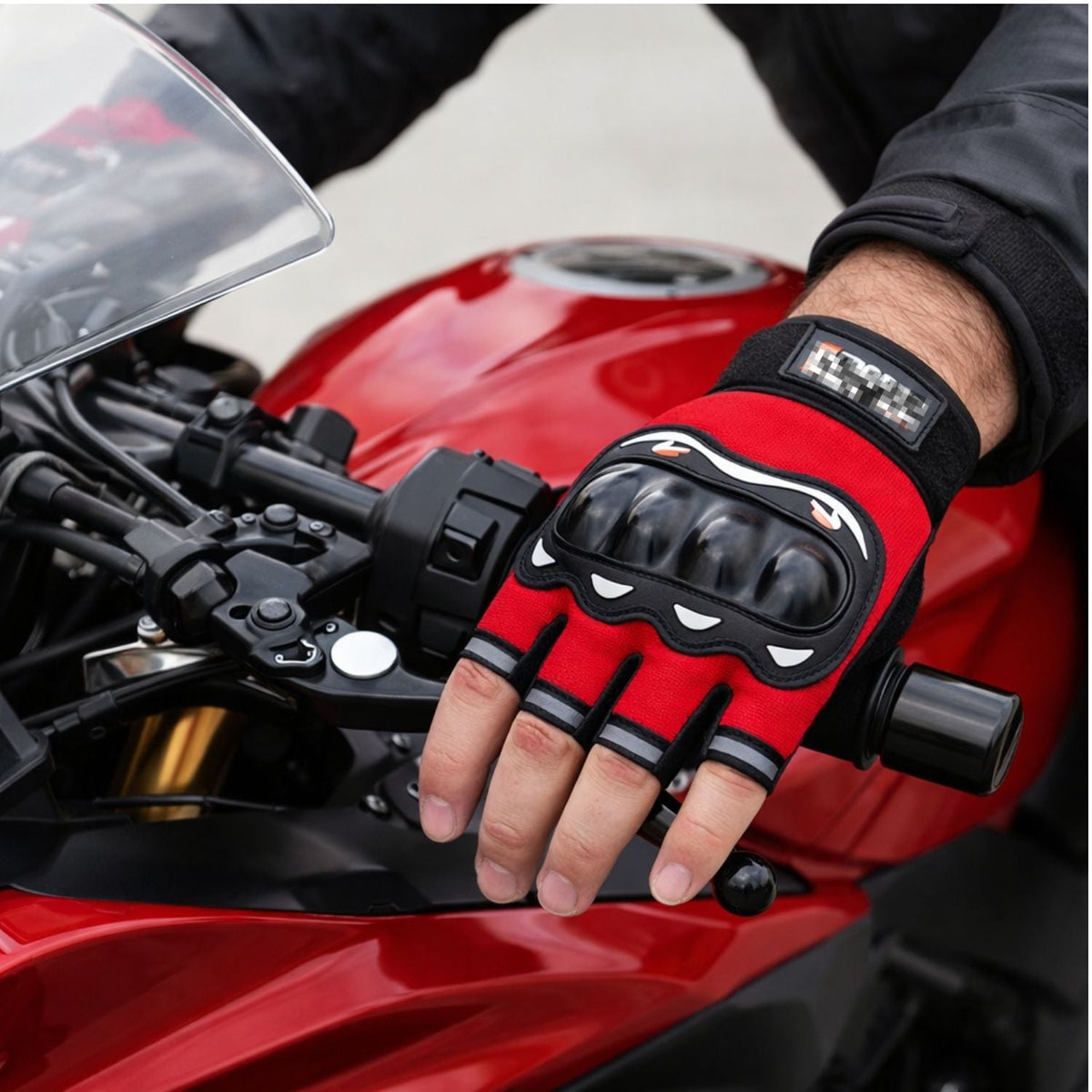 Guantes de medio dedo con protección en nudillos para moto y ciclismo - foto 6