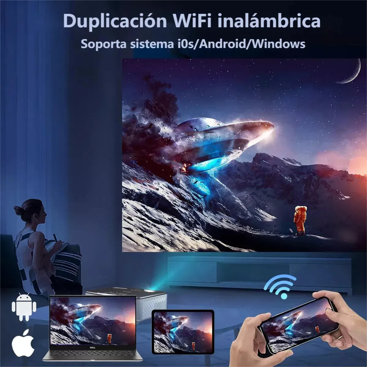 Proyector 4K Profesional 12000 Lúmenes 1080p WiFi Full HD Portátil