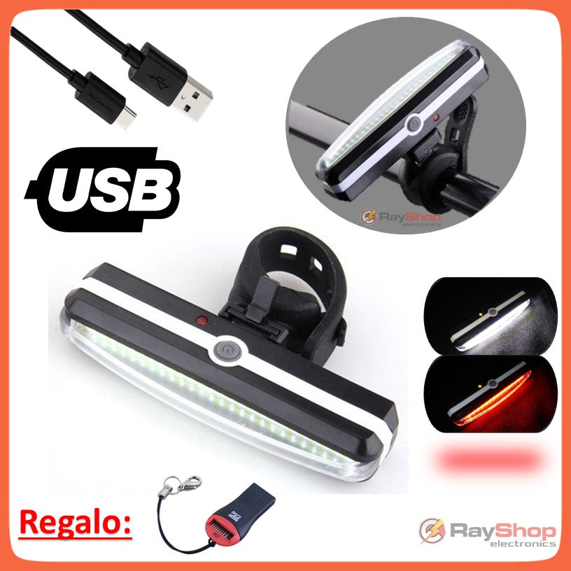 Luz trasera de bicicleta roja y blanca recargable, resistente al agua IPX6