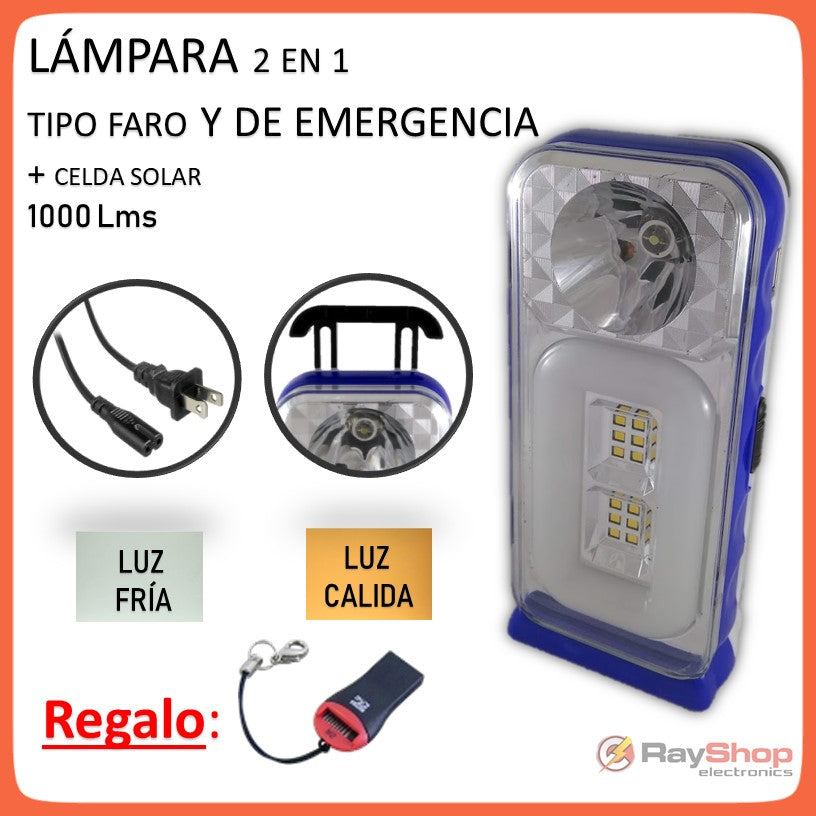 Lámpara solar de emergencia de 1000 lúmenes con luz blanca y cálida