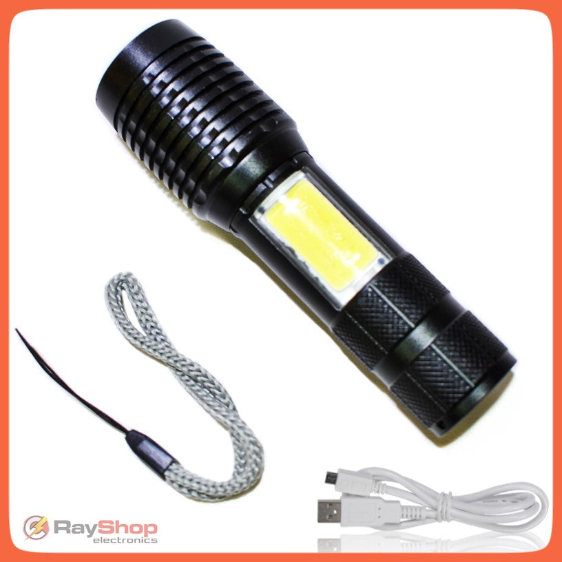 Lámpara táctica de 2500 lúmenes con LED CREE T6, COB lateral y zoom