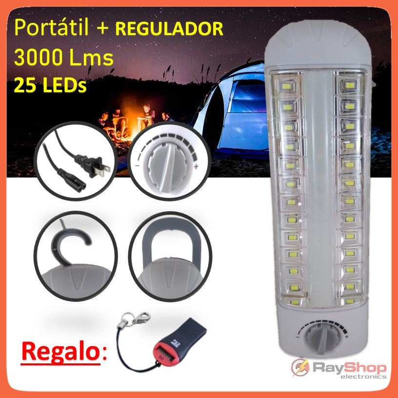 Lámpara de emergencia LED recargable con regulador de intensidad y asa (T7637)