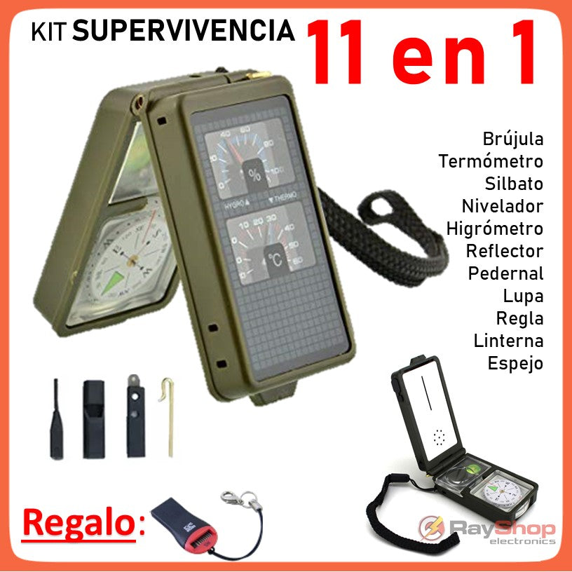 Kit de supervivencia multifunción con brújula, pedernal y termómetro