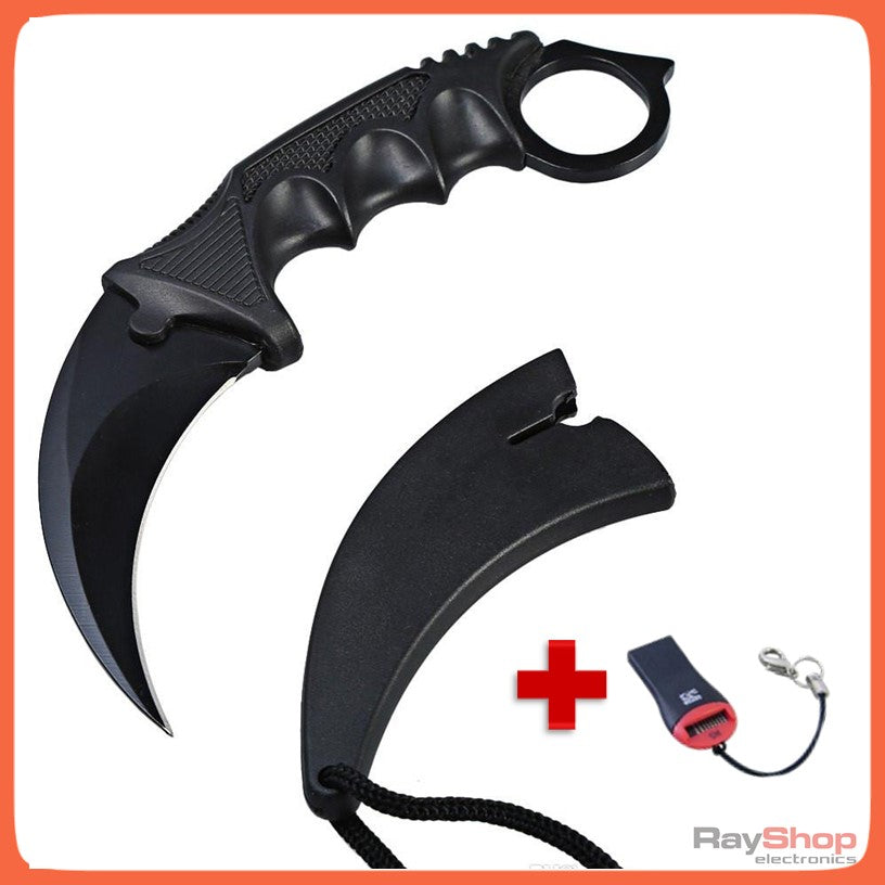 Cuchillo karambit de hoja curva fija con funda, para campismo
