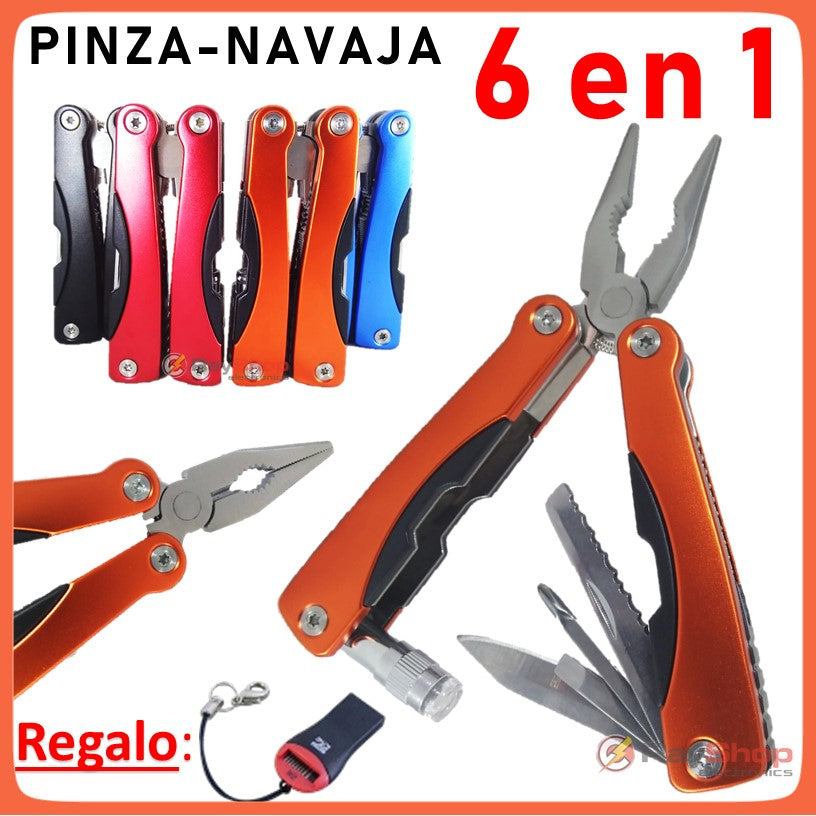 Pinza multiherramienta 6 en 1 con linterna LED y funda