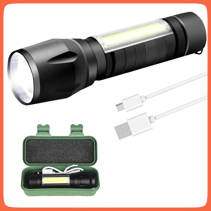 Mini lámpara táctica de 1200 lúmenes con zoom y barra COB