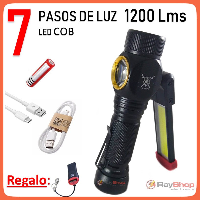Mini linterna plegable COB de 1200 lúmenes con luz roja e imán (DT362)