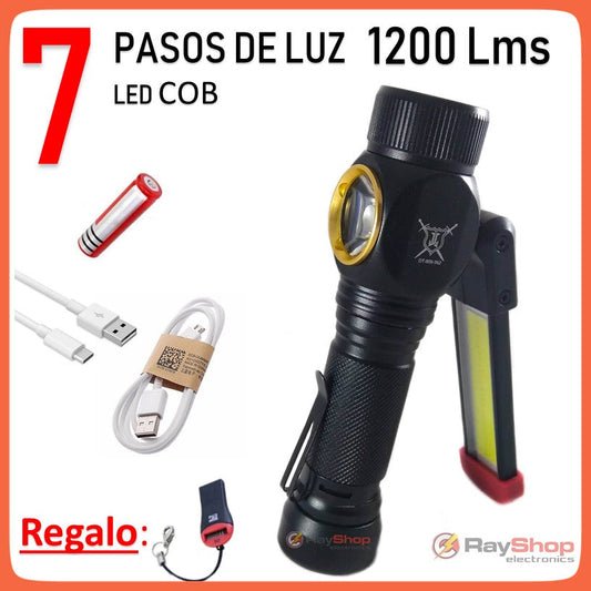Mini linterna plegable COB de 1200 lúmenes con luz roja e imán (DT362)