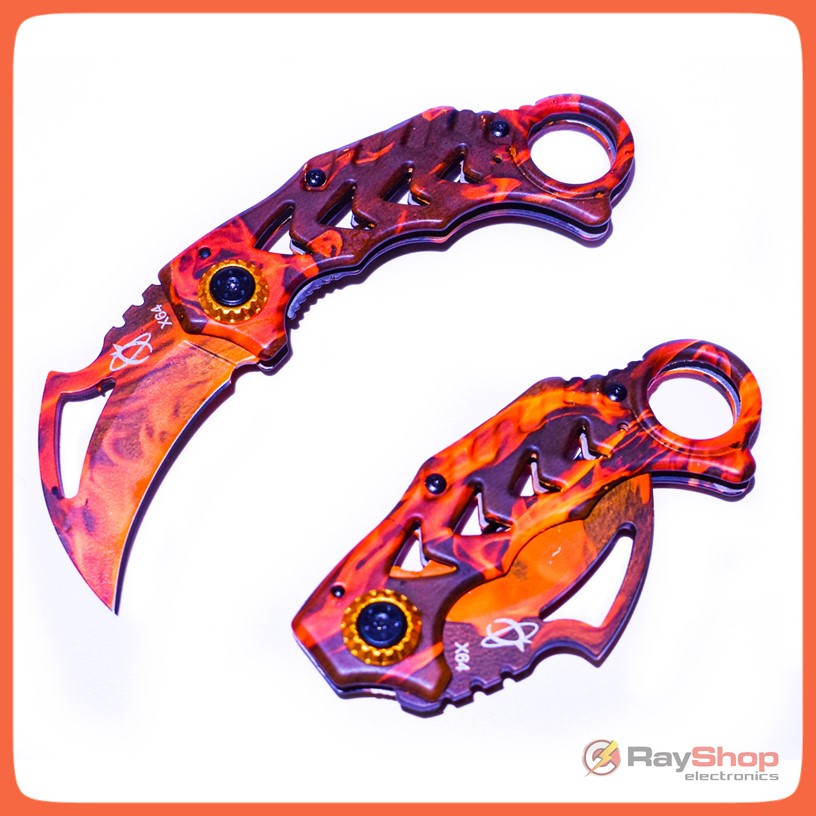 Navaja plegable estilo karambit de acero inoxidable con clip (101-7)