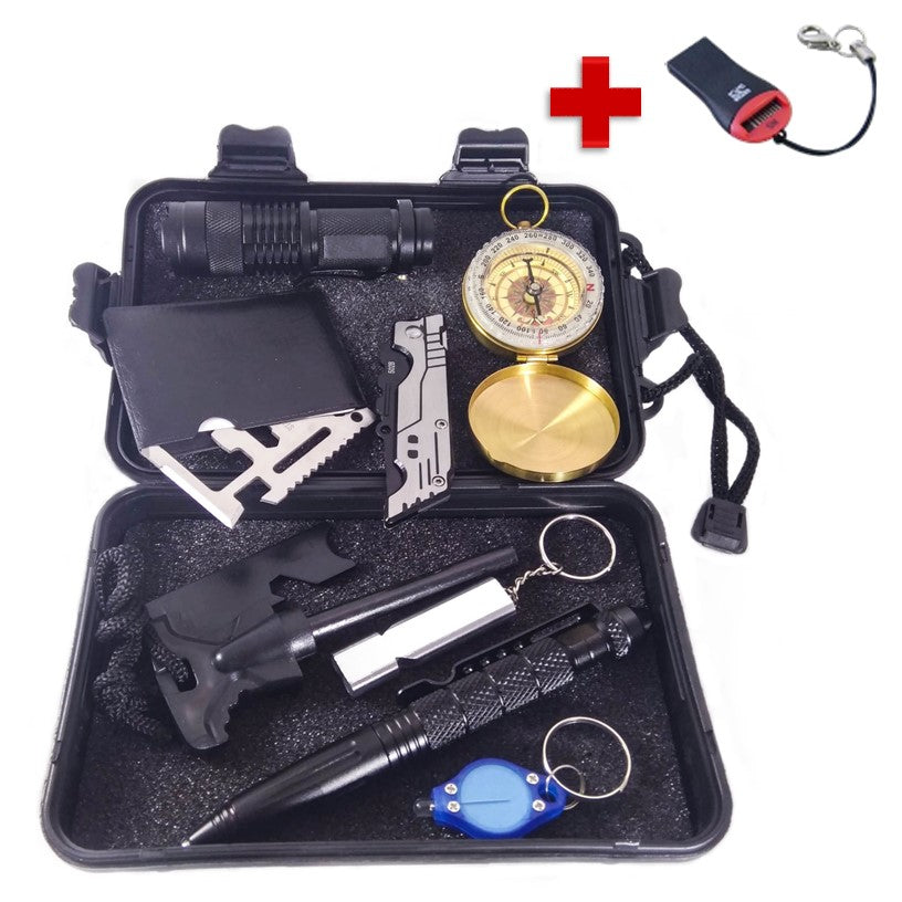 Kit de supervivencia táctico para acampar con lámpara, navaja y brújula (W01)