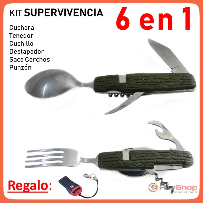 Cubiertos plegables 6 en 1 para campismo con funda