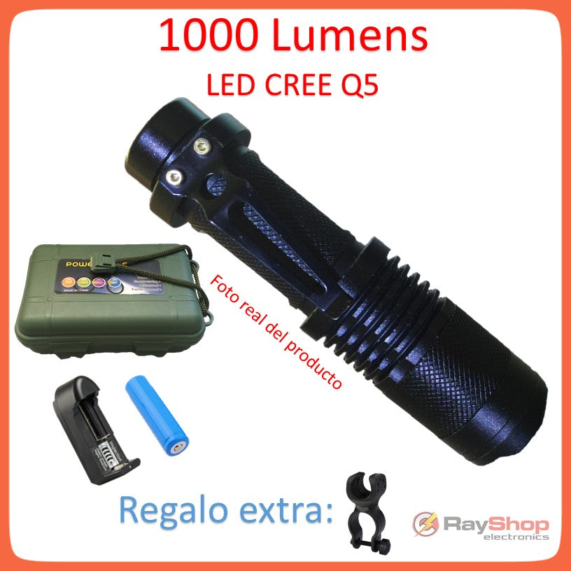Mini linterna táctica de 1000 lúmenes con LED CREE Q5 y zoom