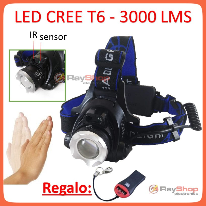 Lámpara minera de cabeza de 3000 lúmenes con sensor, zoom y luz trasera