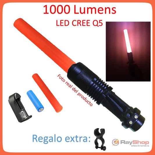 Mini linterna táctica de 1000 lúmenes con cono señalizador