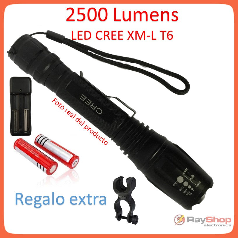 Linterna táctica CREE XM-L T6 de 2500 lúmenes con zoom y 5 modos (DT79)