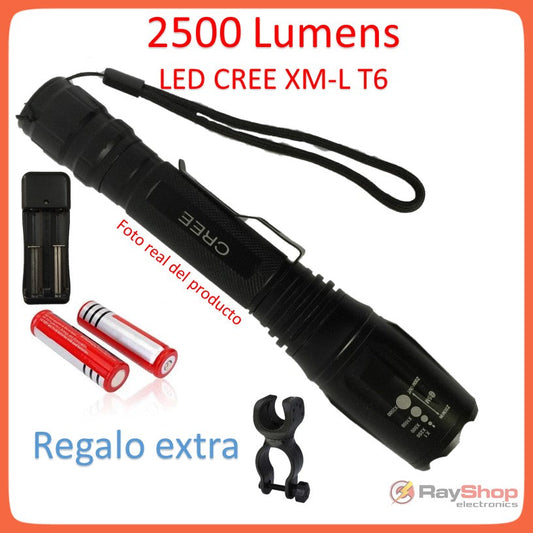 Linterna táctica CREE XM-L T6 de 2500 lúmenes con zoom y 5 modos (DT79)