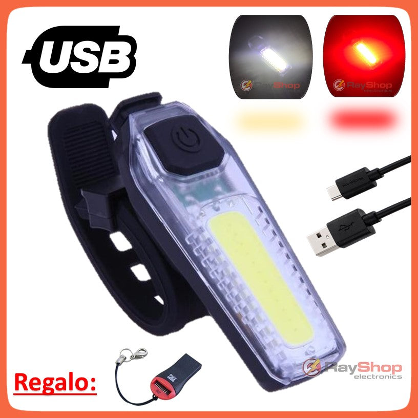 Luz trasera blanca y roja recargable para bicicleta, IPX6