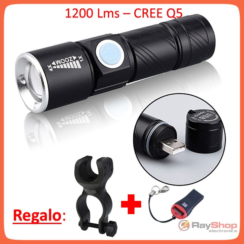 Mini lámpara táctica 2 en 1 recargable con clip, 1200 lúmenes